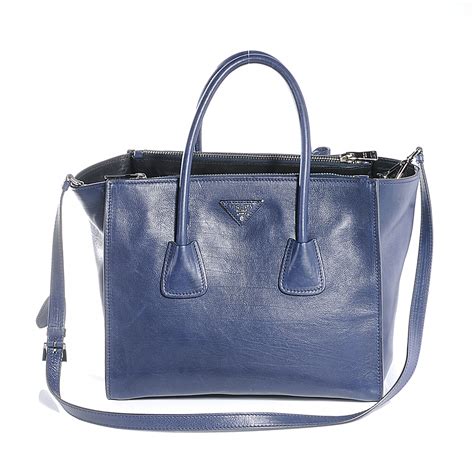 PRADA Glace Calf Twin Pocket Tote Baltico 